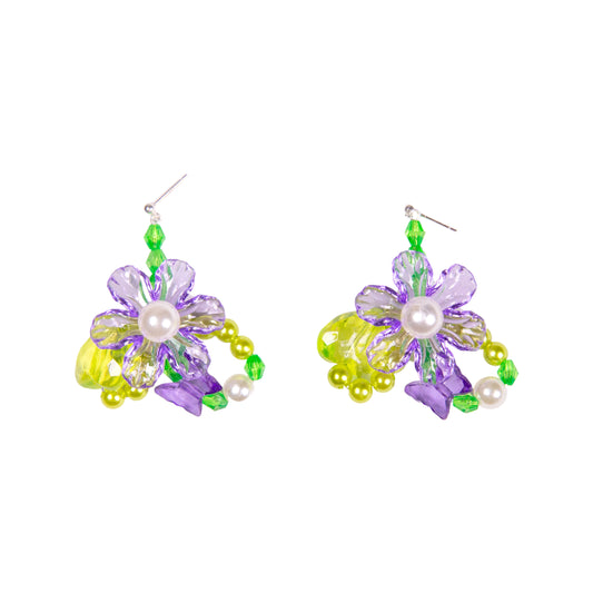 Purple Flower Beaded Earring